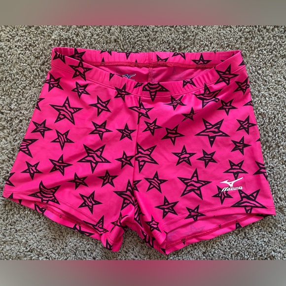 Mizuno Pants - Women’s/juniors Mizuno volleyball running pink spandex shorts stars NWOT size L